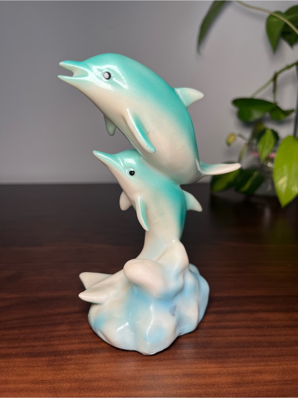 Vintage Glazed Ceramic Dolphin Figurine: Coastal Home Decor Dauphins 1980 - Picture 6 of 14